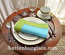 Multicolored Hemstitch Diner Napkin.Crystal Seas & Macaw Green